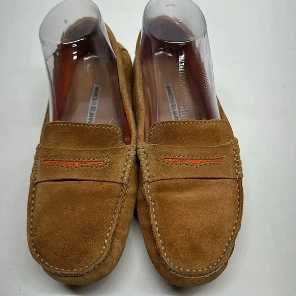 Manolo Blahnik Driving Loafers Slip On Shoes Suede Brown Tan Womens 37 US 6.5 - Picture 2 of 10